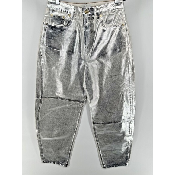 GANNI Foil Stary Jeans Size 28 Faux Leather - Picture 1 of 6